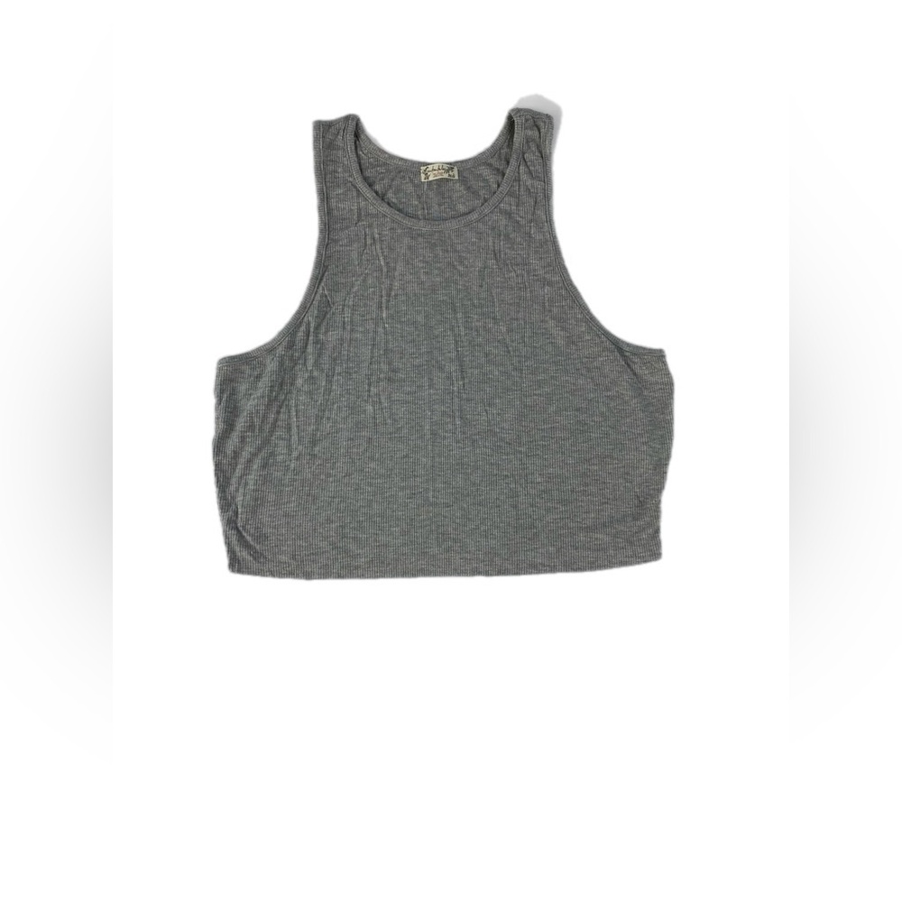 Free People High Neck Ribbed Crop Top Tank Top Heather Gray  NWT XL - Picture 3 of 10